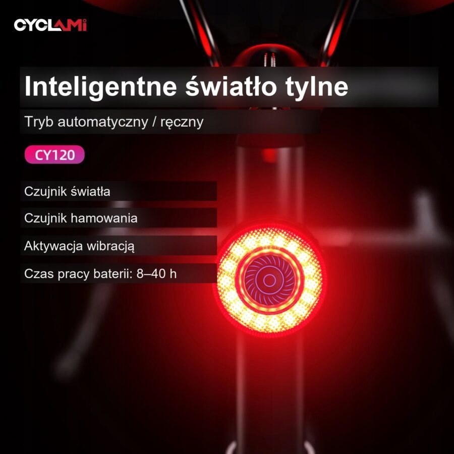 Lampka Rowerowa Tylna CYCLAMI CY120 Stop USB IP65