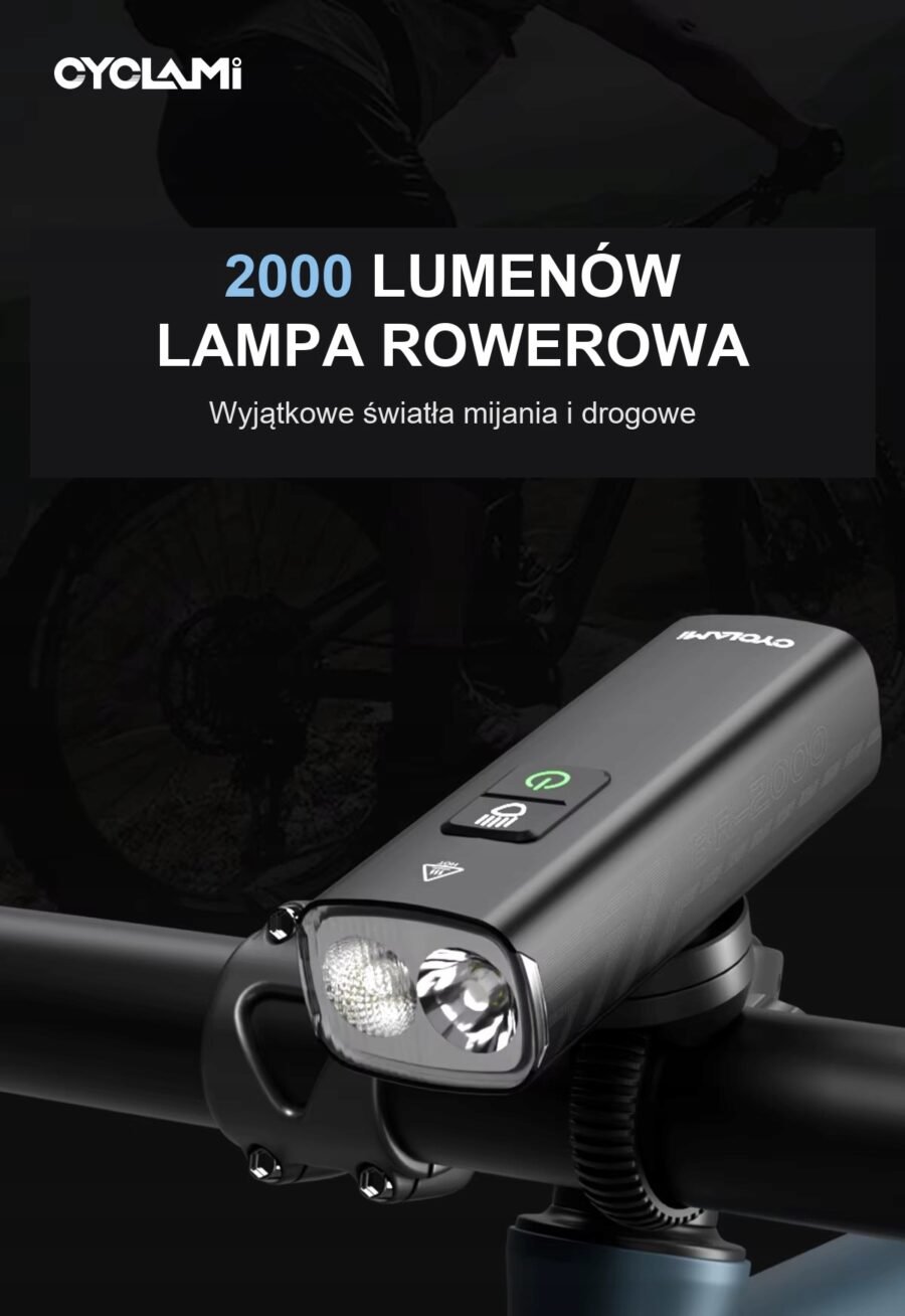 Mocna Lampka Rowerowa Przód CYCLAMI 2000LM 4500mAh