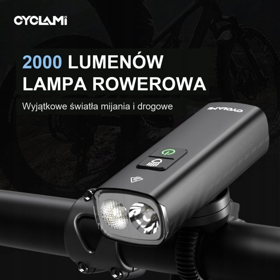 Mocna Lampka Rowerowa Przód CYCLAMI 2000LM 4500mAh