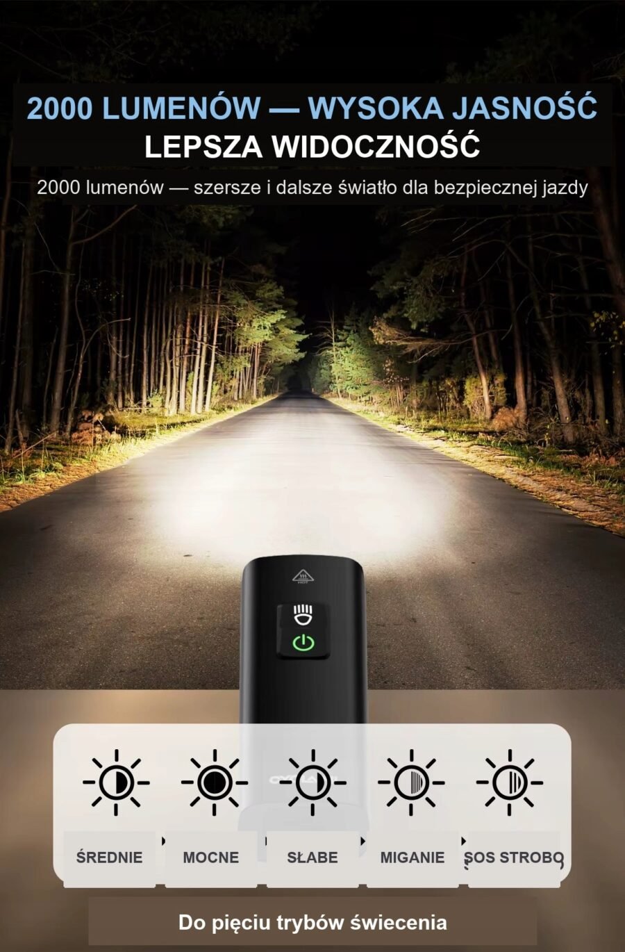 Mocna Lampka Rowerowa Przód CYCLAMI 2000LM 4500mAh