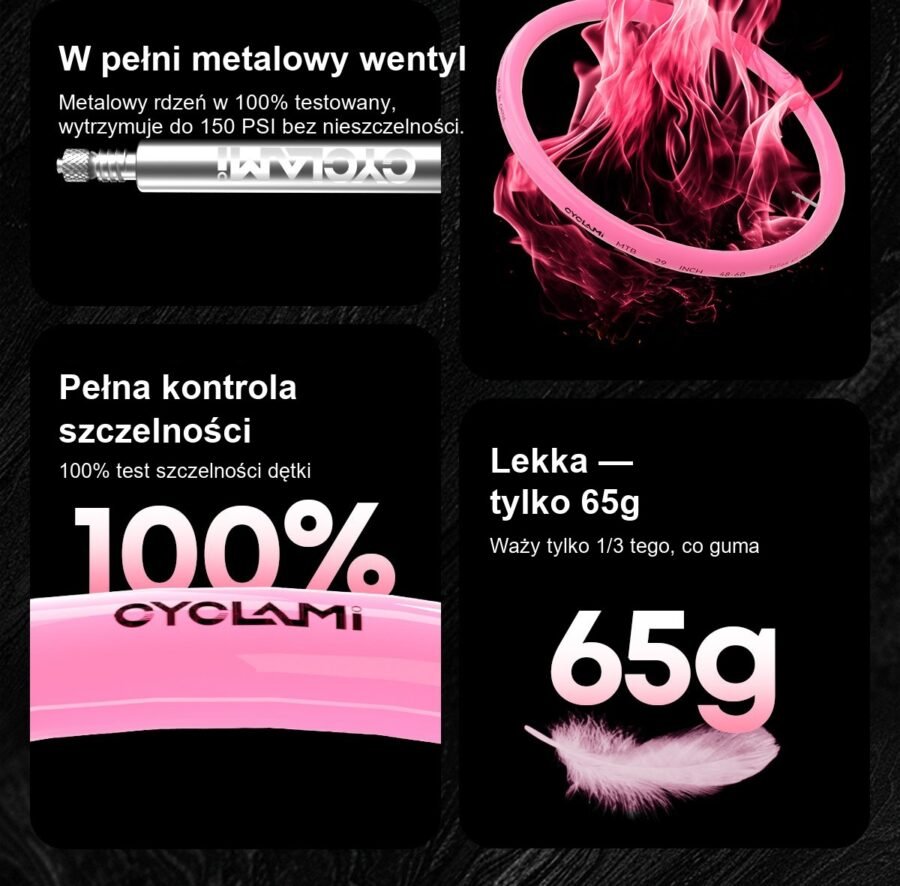al-i29mtb-v45pr-pl-pink-4 Dętka rowerowa TPU 29″ MTB (48/64-622) Presta 45mm 65g