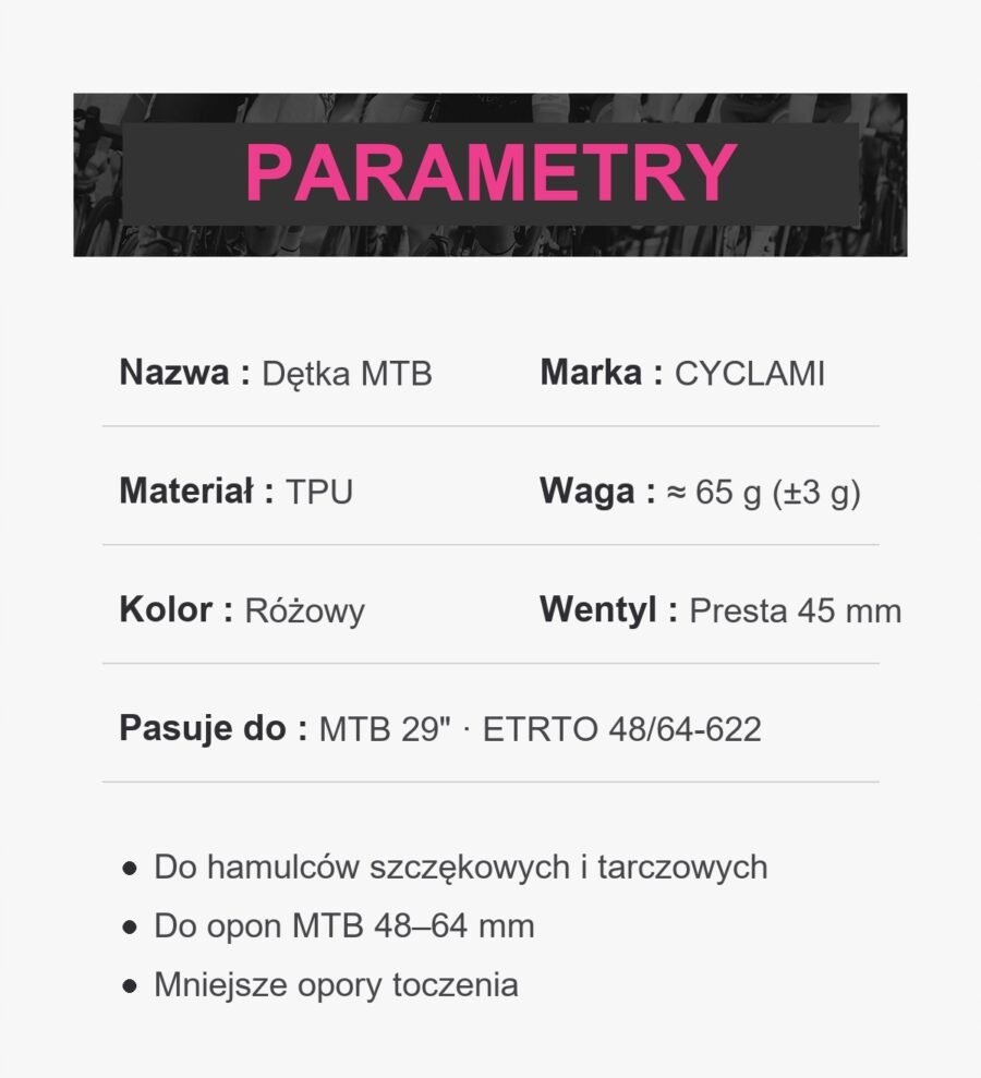 al-i29mtb-v45pr-pl-pink-7 Dętka rowerowa TPU 29″ MTB (48/64-622) Presta 45mm 65g