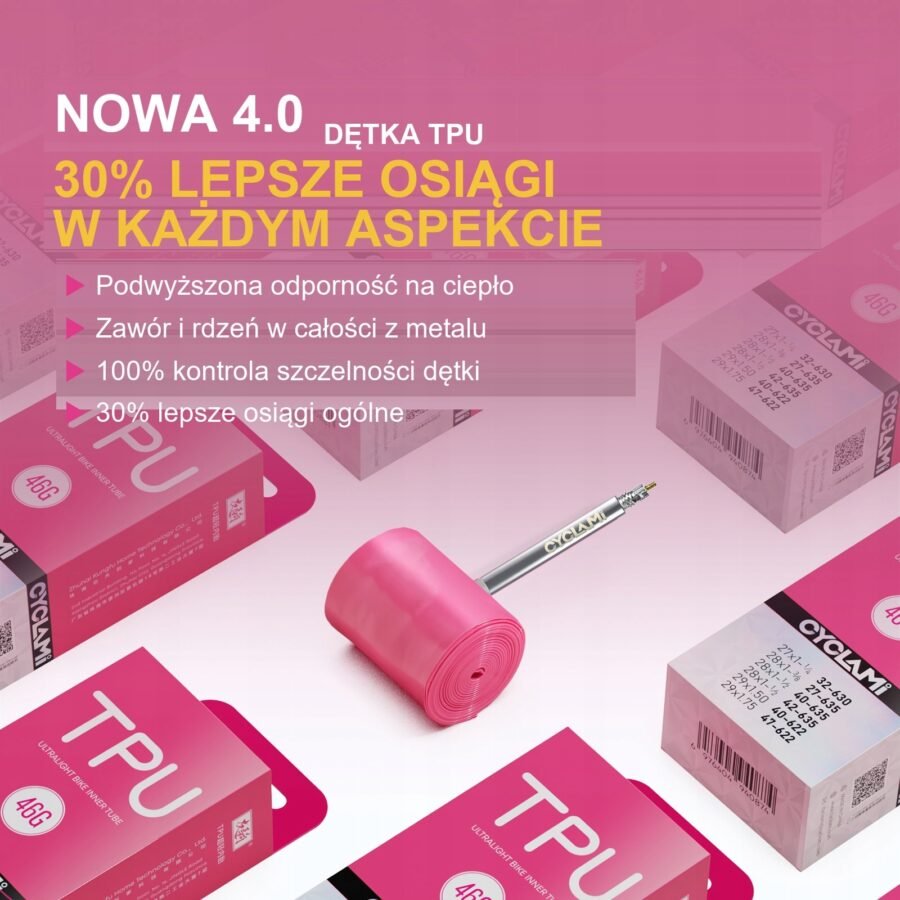 al-i700gt-v45pr-pl-46g-pink-2 Dętka rowerowa TPU Gravel 29″ (32/47-622) Presta 65mm 46g