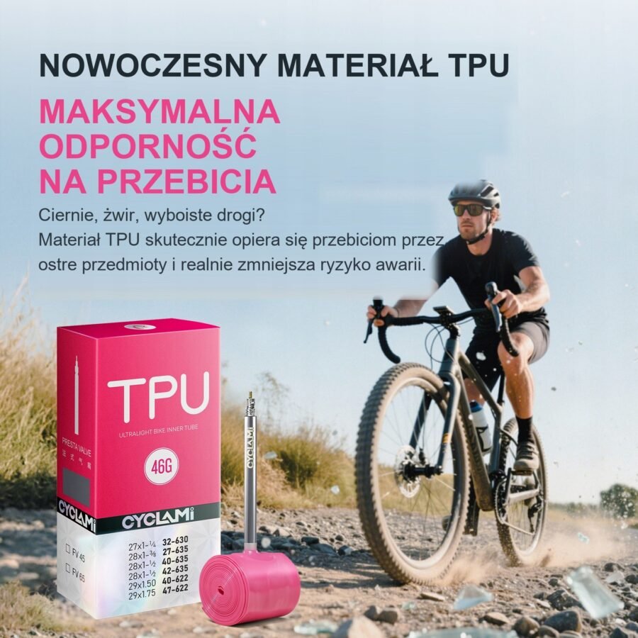al-i700gt-v45pr-pl-46g-pink-3 Dętka rowerowa TPU Gravel 29″ (32/47-622) Presta 65mm 46g
