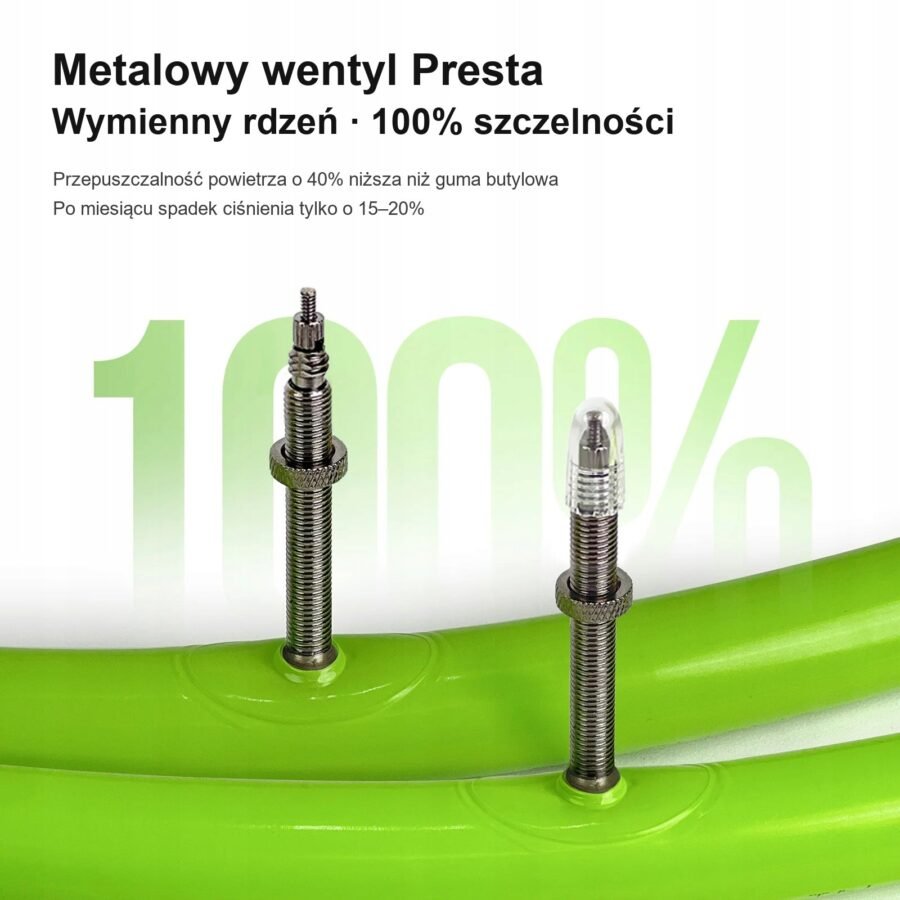 al-i700gt-v60pr-rvc-pl-50g-green-2 Dętka TPU Gravel MTB 29 32/47-622 Presta 60mm wymienny rdzeń wentyla 50g