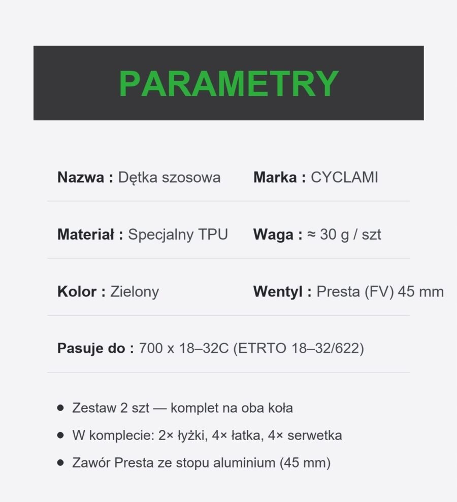 al-i700rd-2x-v45pr-pl-30g-green-5 Dętka rowerowa TPU 30g Zestaw 2szt 700c ETRTO 18/32-622 Presta 45mm