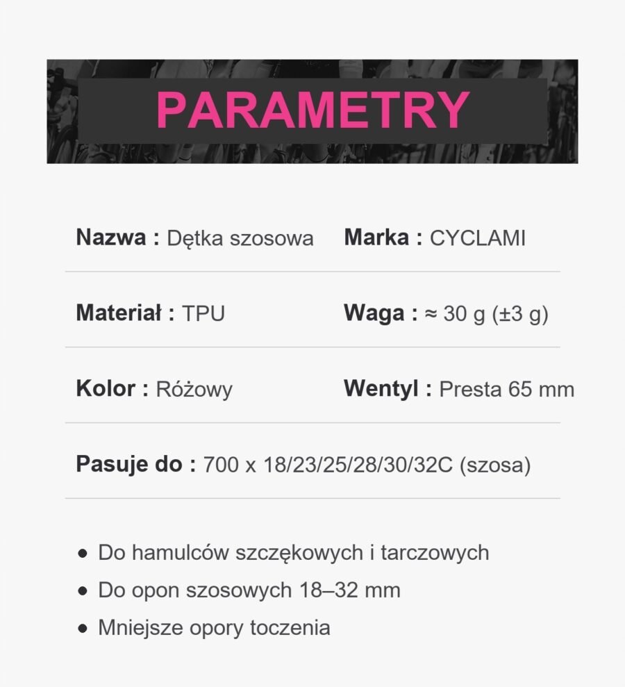 al-i700rt-v65pr-pl-30g-pink-7 Dętka rowerowa TPU 700C 18/32-622 Presta 65mm wymienny rdzeń wentyla 30g